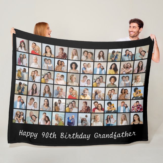 60 Photo Collage Add Any Name & Age Birthday Fleece Blanket (In Situ)
