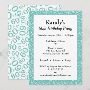 60 Random Number Pattern Purple/White 60th Invitation
