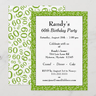 60 Random Number Pattern Purple/White 60th Invitation