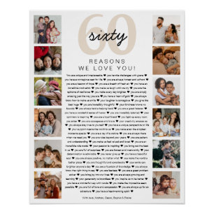 60 Reasons We Love You Birthday Keepsake Gift Poster