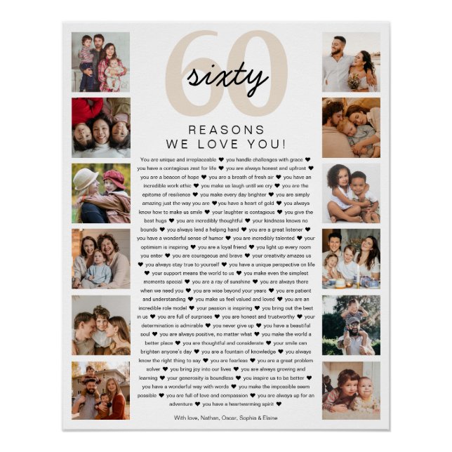 60 Reasons We Love You Birthday Keepsake Gift Poster (Front)
