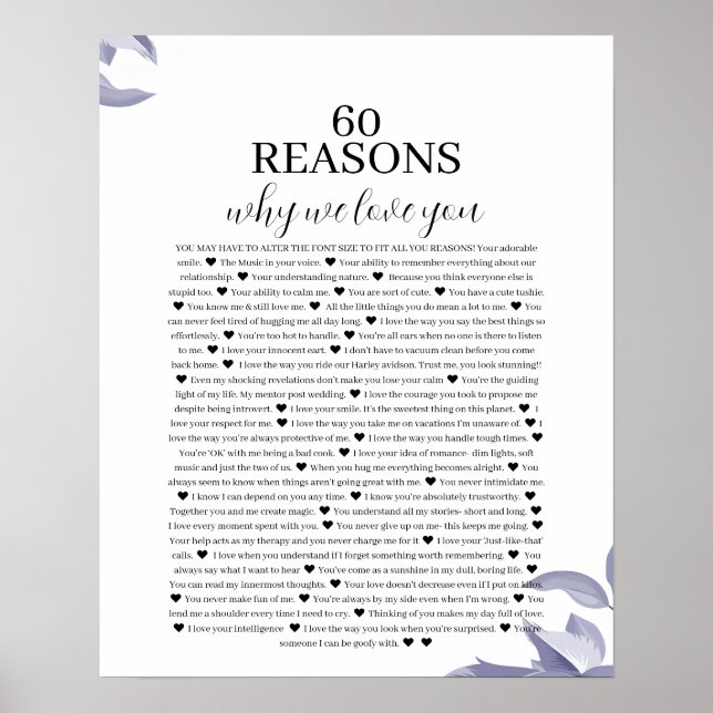 60 Reasons we love you gift Poster (Front)