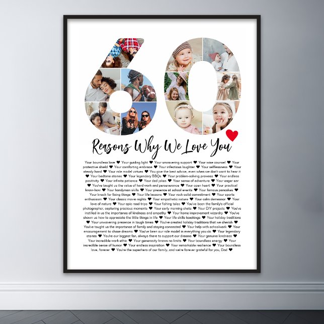 60 Reasons Why We Love You 60th Birthday Collage Poster (60 reasons why we love you poster wall art)