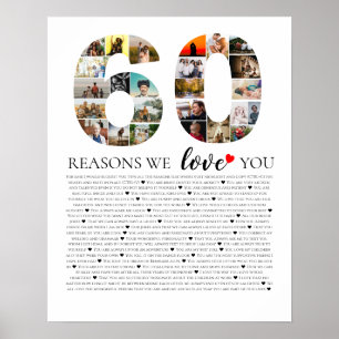 60 reasons why we love you 80th 60th birthday 60th poster