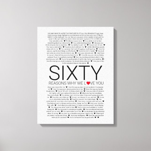 60 reasons why we love you wedding vow love you canvas print (Front)