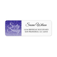 60 Sassy Blue Glitter 60th Birthday Return Address