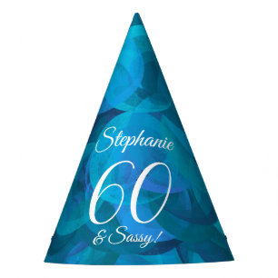 60 & Sassy Elegant Ocean Blue Birthday Party Hat