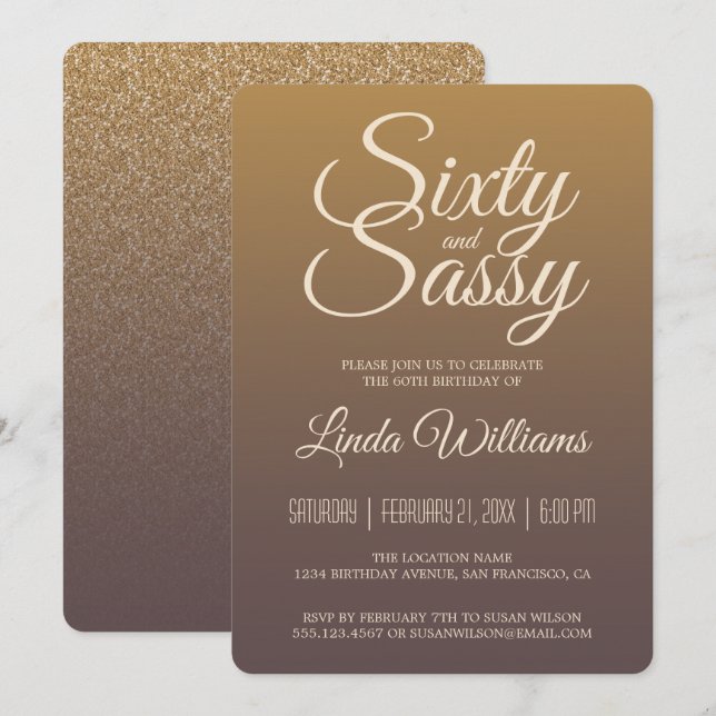 60 Sassy Gold Burgundy Ombre 60th Birthday Party Invitation (Front/Back)