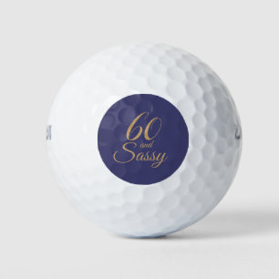 60 Sassy Navy Blue Gold Glitter 60th Birthday Gift Golf Balls