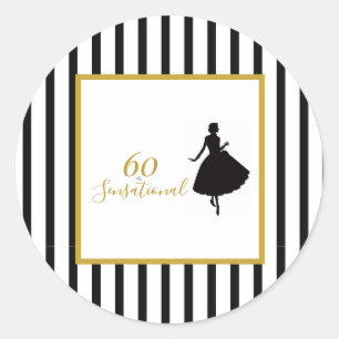 60 & Sensational Black and Gold Birthday Party Classic Round Sticker