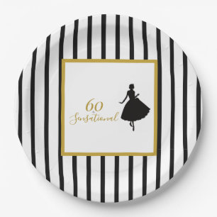 60 & Sensational Black and Gold Birthday Party Paper Plate