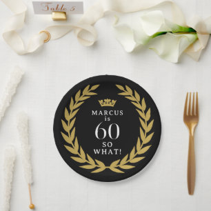 60 So what Funny Laurel Wreath Crown 60th Birthday Paper Plate