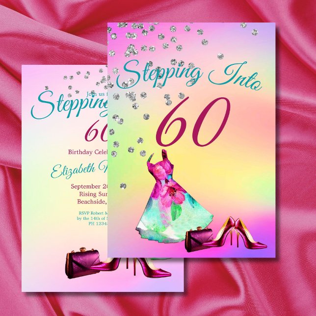 60 Stepping Into Elegant Glitter Colourful Birthda Invitation (Creator Uploaded)