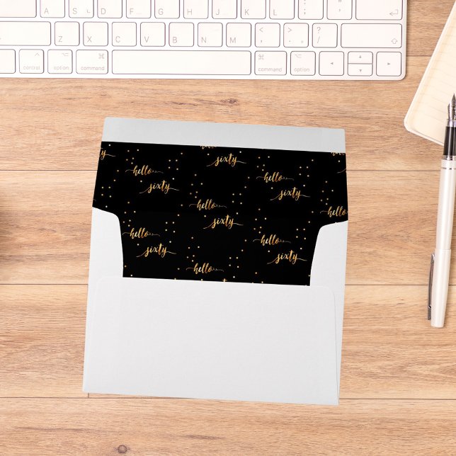 60 th birthday black gold hello 60 typography envelope (Creator Uploaded)