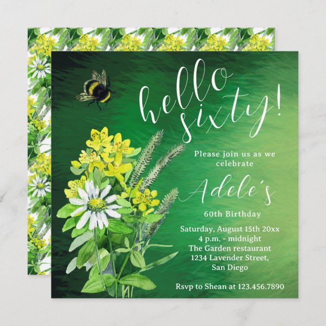 60 th birthday wildflower watercolor  invitation (Front/Back)