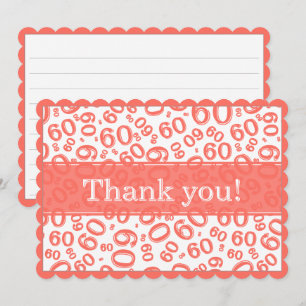 60 "Thank you!" Coral/White Number Pattern Thank You Card