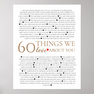 60 things we love about you, 70th 80th birthday poster
