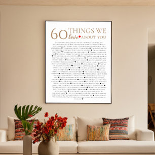 60 things we love about you, 70th 80th birthday poster