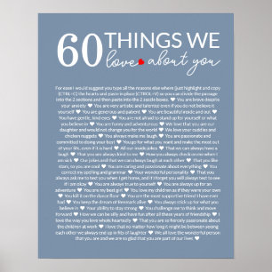 60 things we love about you, 70th 80th birthday poster