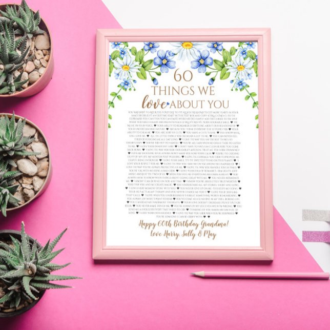 60 things we love about you blue white daisy poster (Creator Uploaded)