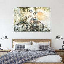 60" x 40" 'Children on a Bicycle' Wrapped Canvas
