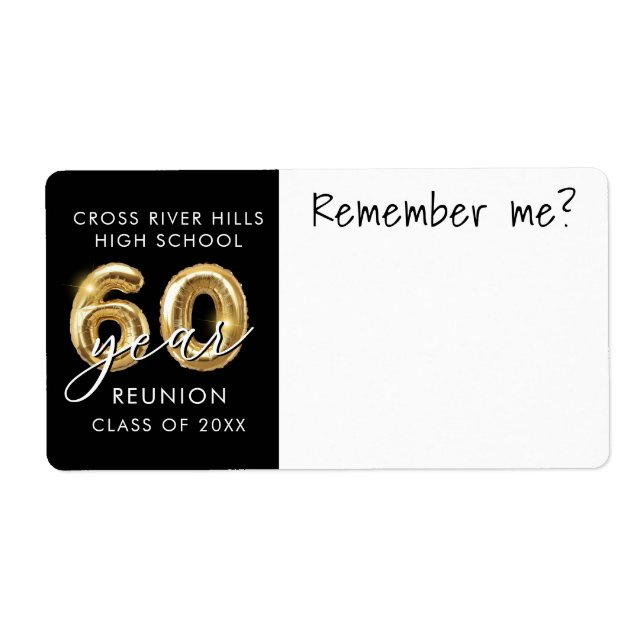 60 Year Class Reunion Name Tag Remember Me (Front)