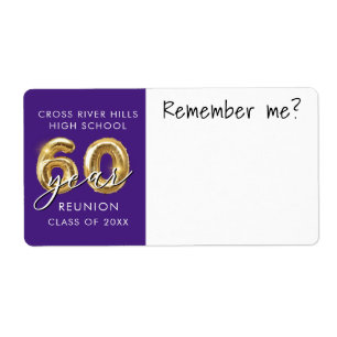 60 Year Class Reunion Purple Name Tag Remember Me
