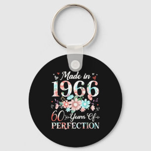 60 year old made in 1966 floral 60th birthday wome key ring