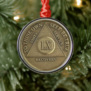 60 Year Sober Anniversary Medallion   Recovery Metal Tree Decoration