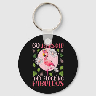 60 Years Old and Flocking Fabulous - Flamingo Love Key Ring