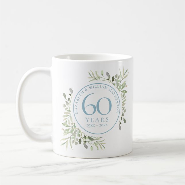 60 Years Watercolour Floral Diamond Anniversary Coffee Mug (Left)