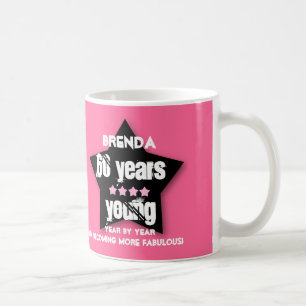 60 Years Young or ANY YEAR V03A PINK BLACK STAR Coffee Mug