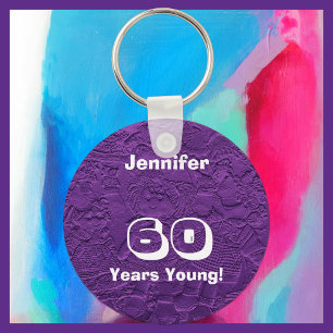 60 Years Young Purple Rag Dolls (Key Chain) Key Ring