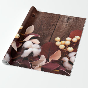 60lb Wrapping Paper Roll Cotton Branch on Dark Woo