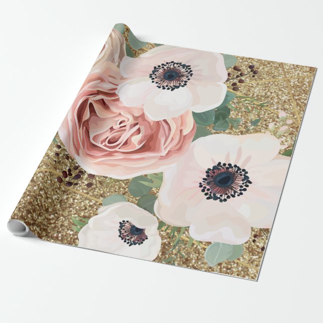 60lb Wrapping Paper Roll Geometric Garden Rose (Unrolled)