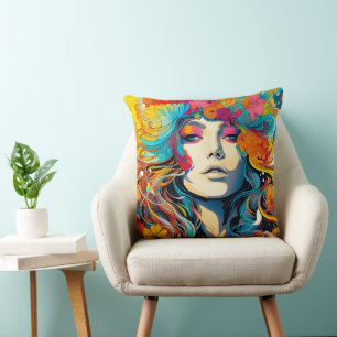 60s 70s Hippy Woman Psychedelic Hippie Cushion
