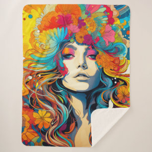 60s 70s Hippy Woman Psychedelic Hippie Sherpa Blanket