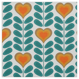 60s 70s mod retro heart flowers v1 fabric