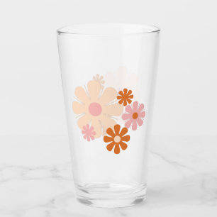 60s 70s Retro Flowers Pink Orange Glass