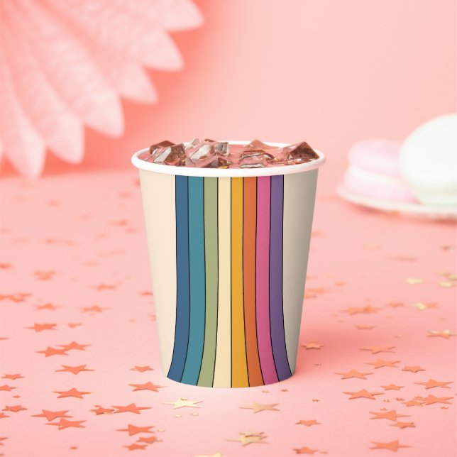 60s 70s Retro stripes Paper Cups (Insitu)