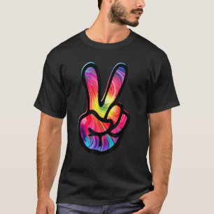 60s 70s Tie Dye Peace Hand Sign Hippie T-Shirt