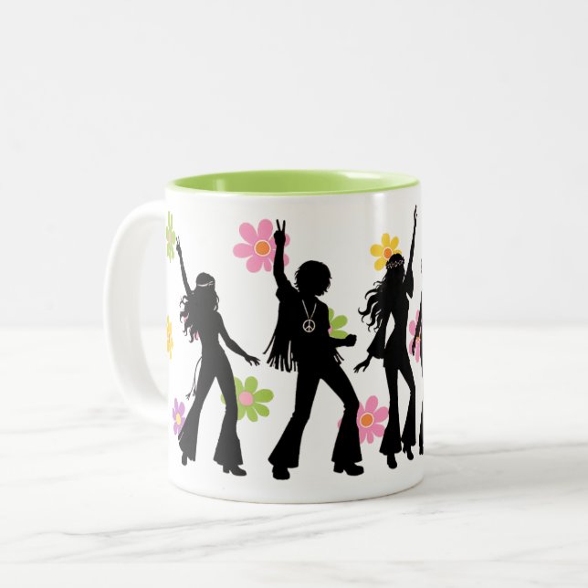 60's Flower Power Hippie Dance Two-Tone Coffee Mug (Front Left)