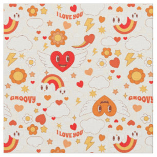 60s groovy pop art valentine rainbow cloud angel fabric