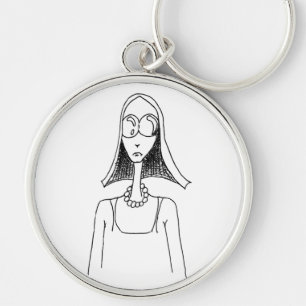 60s Hippie Girl wearing Sunglasses Key Ring