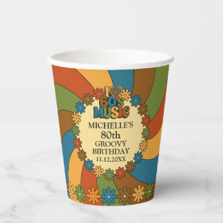 60s-Inspired Floral and Wave Colors Music Party Paper Cups