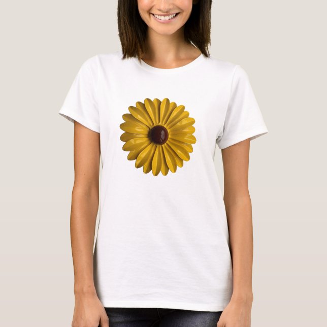 60's MOD Hippie Yellow Daisy Flower Trendy Fashion T-Shirt (Front)
