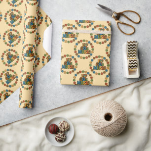 60s Music in Retro Color on Beige Wrapping Paper