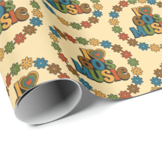 60s Music in Retro Color on Beige Wrapping Paper