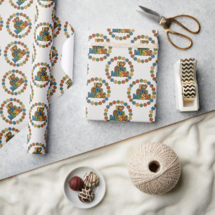 60s Music in Retro Color on Light Gray Wrapping Paper