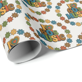 60s Music in Retro Color on Light Gray Wrapping Paper